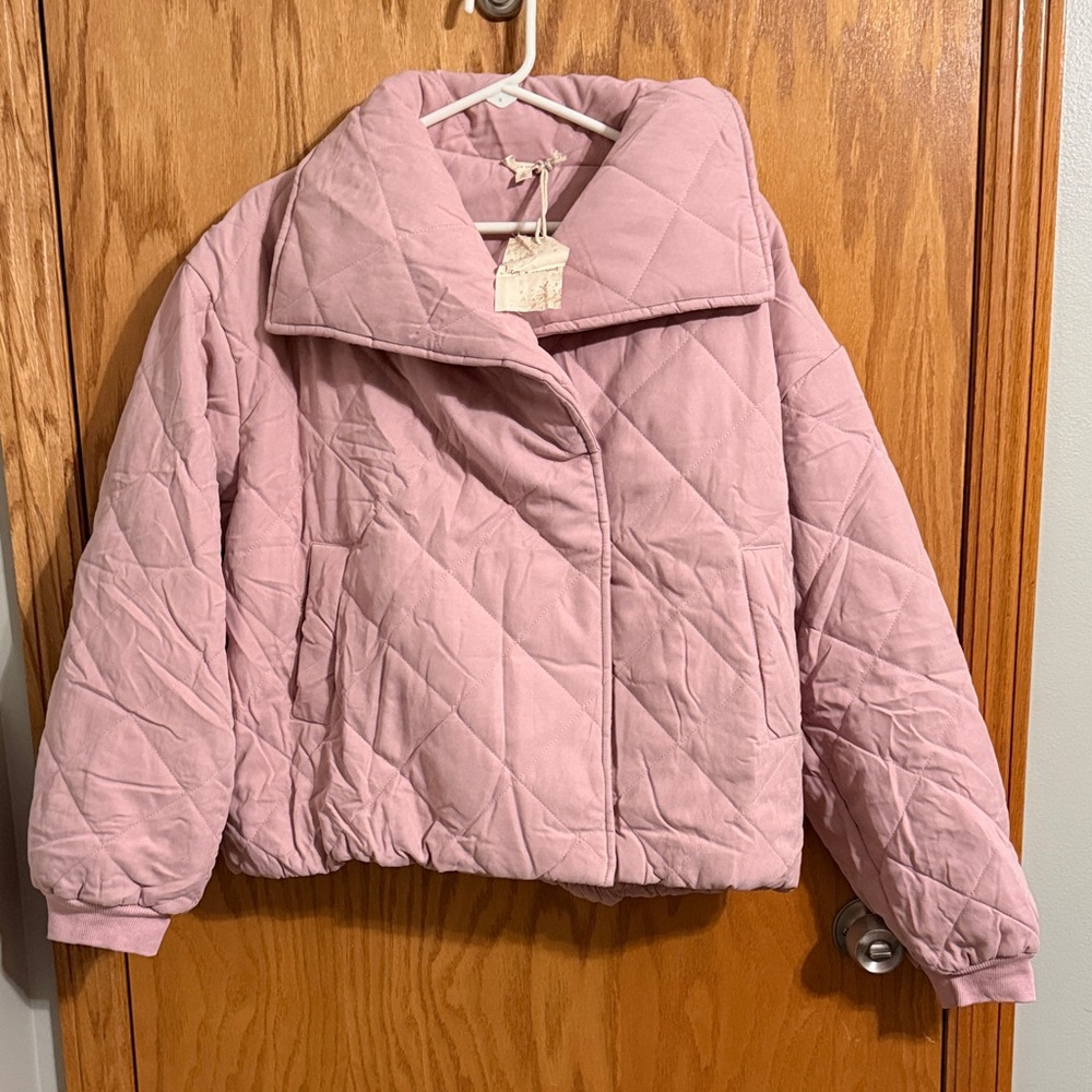 Hem & Thread Light Pink Quilted Puffer Jacket
